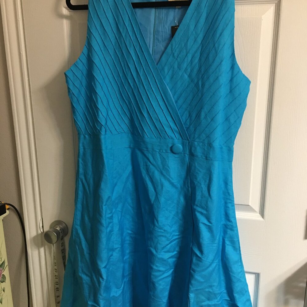 Ashley Stewart Aqua Large Linen Dress 42 Bust NWT  Box Vt1